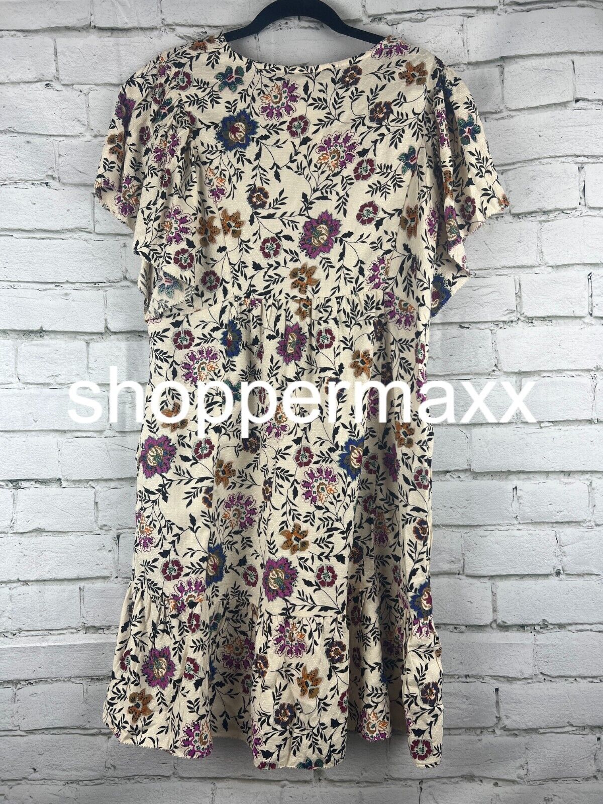 Women's Ruffle Short Sleeve A-Line Dress - Knox Rose, Ivory Floral, S