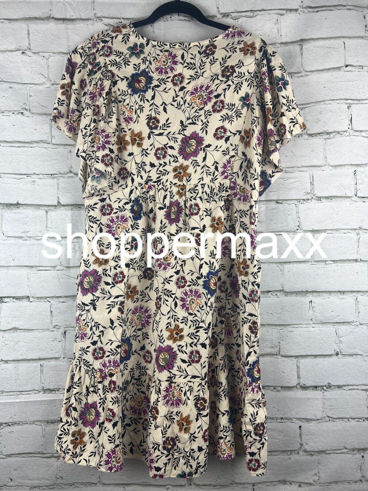 Women's Ruffle Short Sleeve A-Line Dress - Knox Rose, Ivory Floral, S