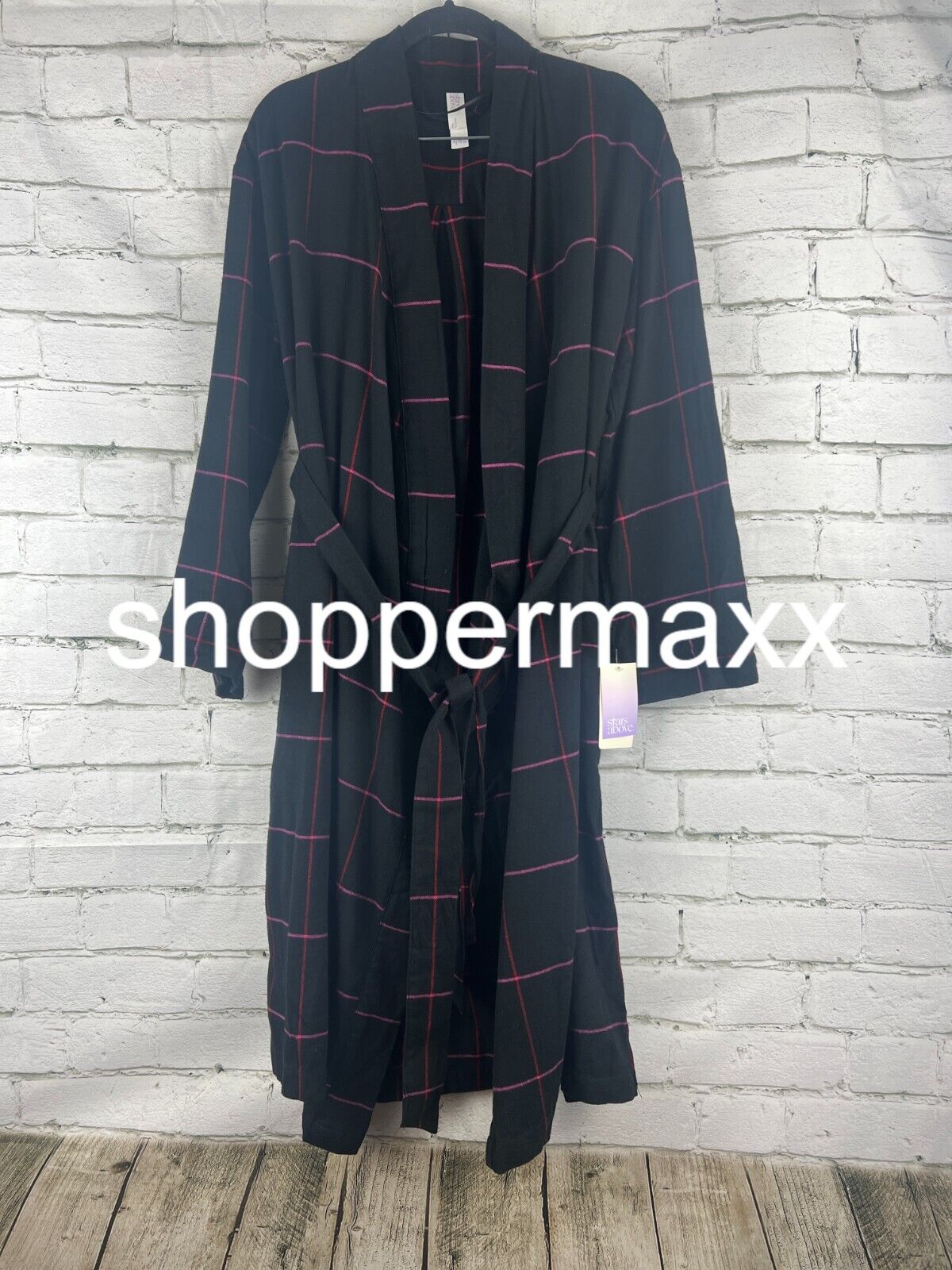 Women's Flannel Robe - Stars Above, Black, XS/S