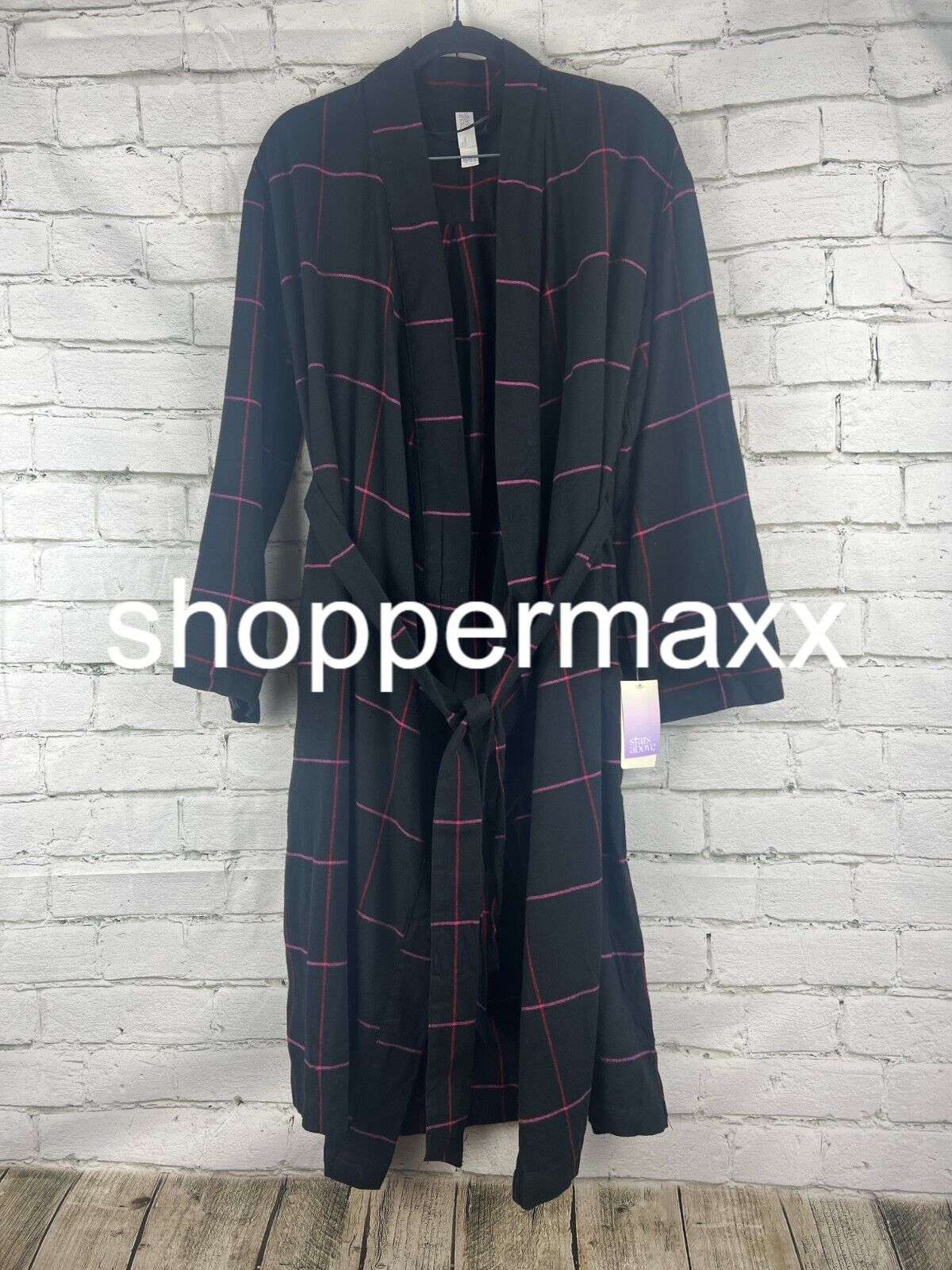 Women's Flannel Robe - Stars Above, Black, XS/S