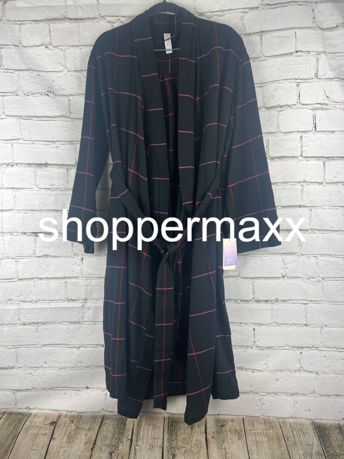 Women's Flannel Robe - Stars Above, Black, XS/S