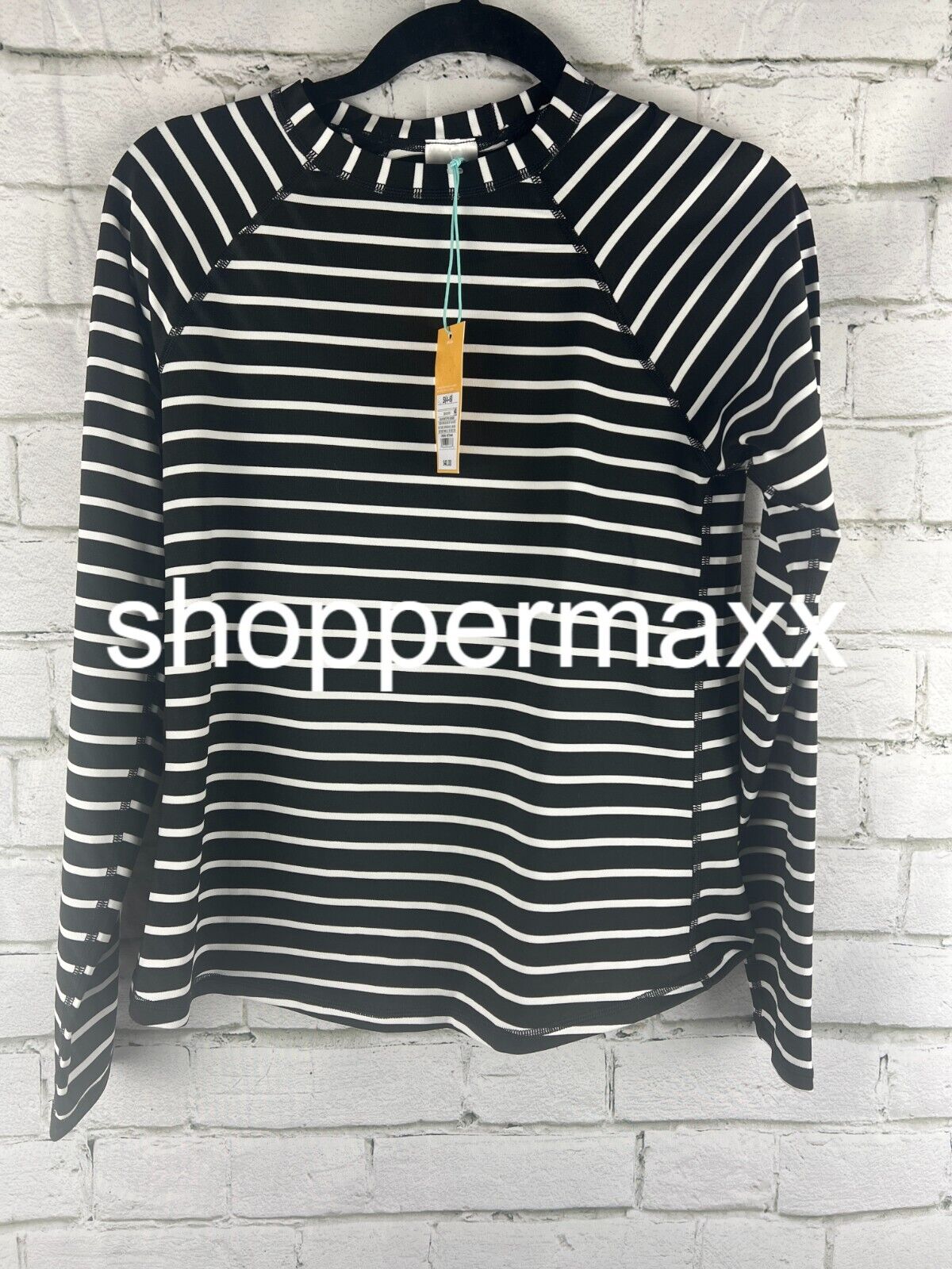Women's Crewneck Swim Shirt Rash Guard Striped long sleeve - Kona Sol, Black, M
