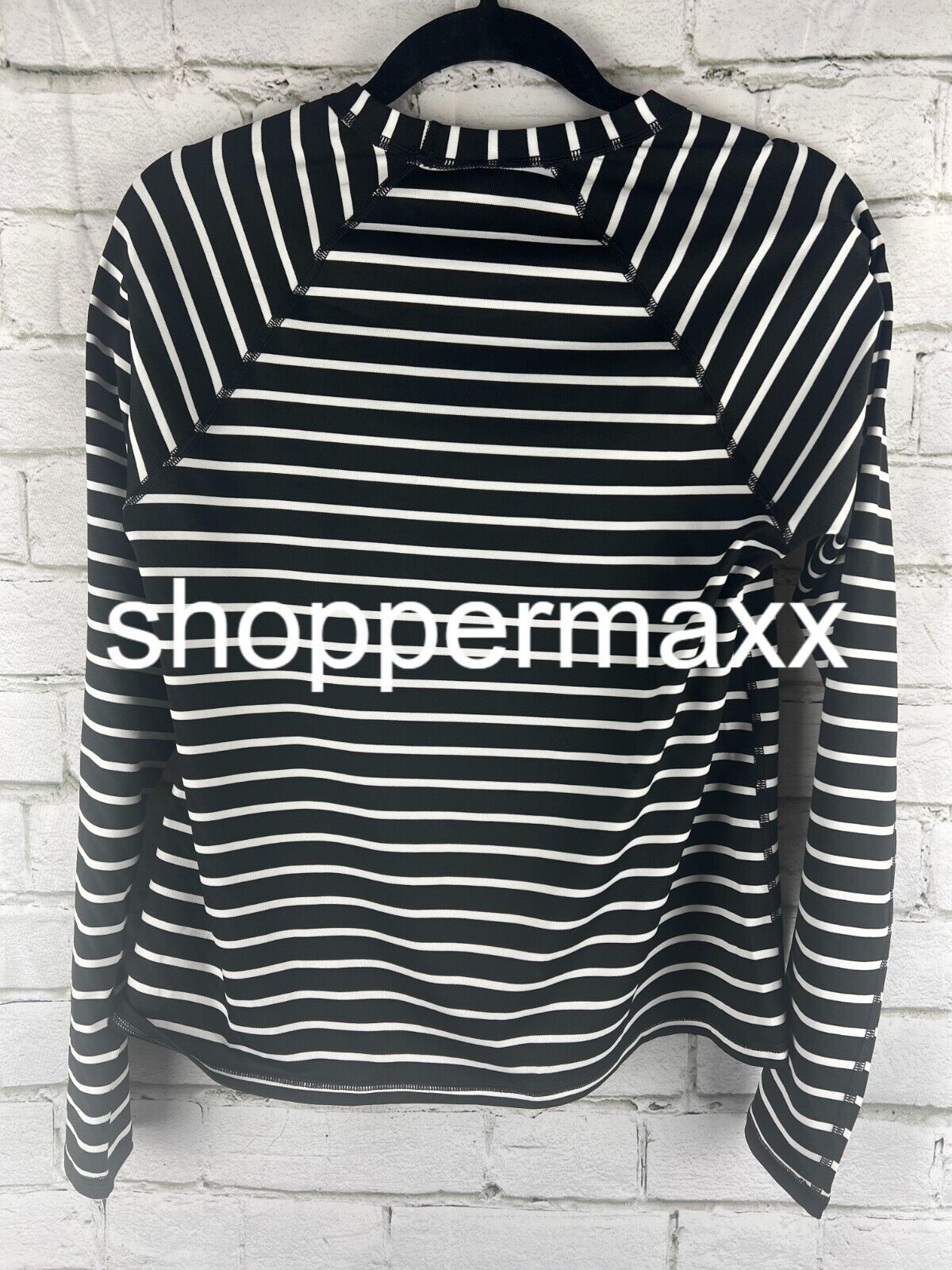 Women's Crewneck Swim Shirt Rash Guard Striped long sleeve - Kona Sol, Black, M