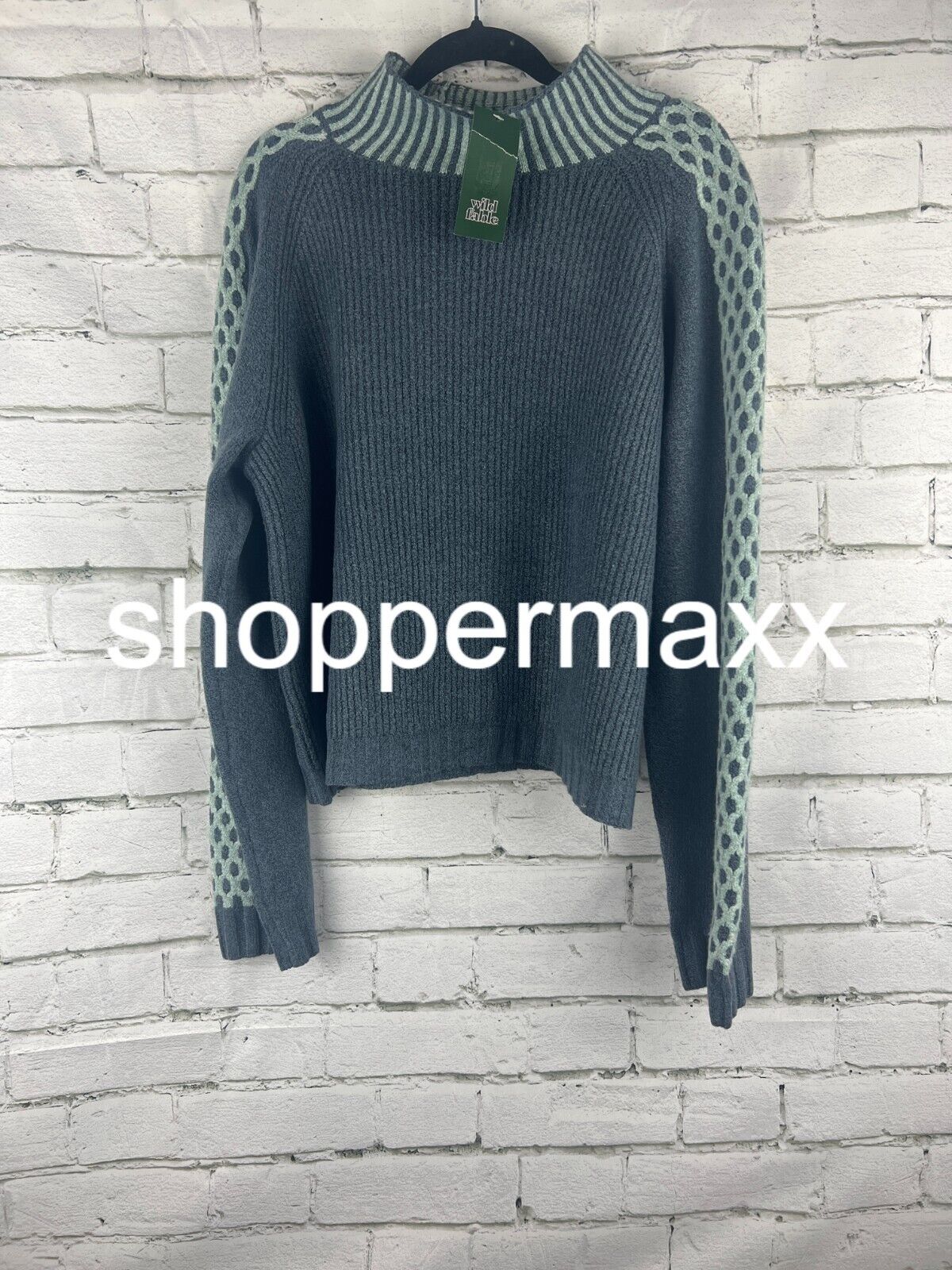 Women's Mock Turtleneck Boxy Pullover Sweater - Wild Fable, Dark Blue, XXL