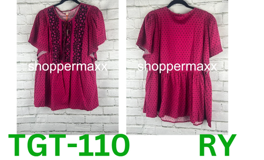 Women's Flutter Short Sleeve Top - Knox Rose, Magenta Polka Dots, XXL