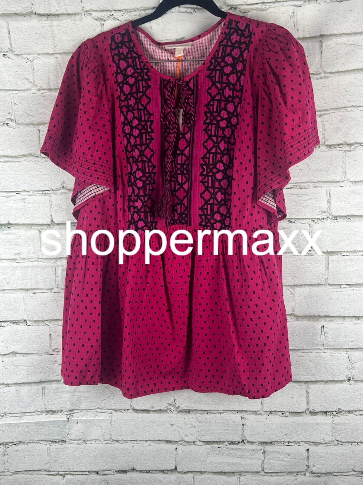 Women's Flutter Short Sleeve Top - Knox Rose, Magenta Polka Dots, XXL