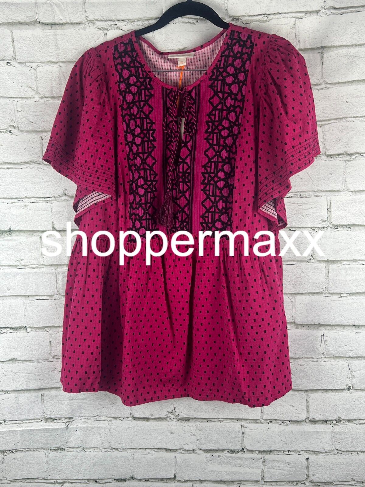 Women's Flutter Short Sleeve Top - Knox Rose, Magenta Polka Dots, XXL