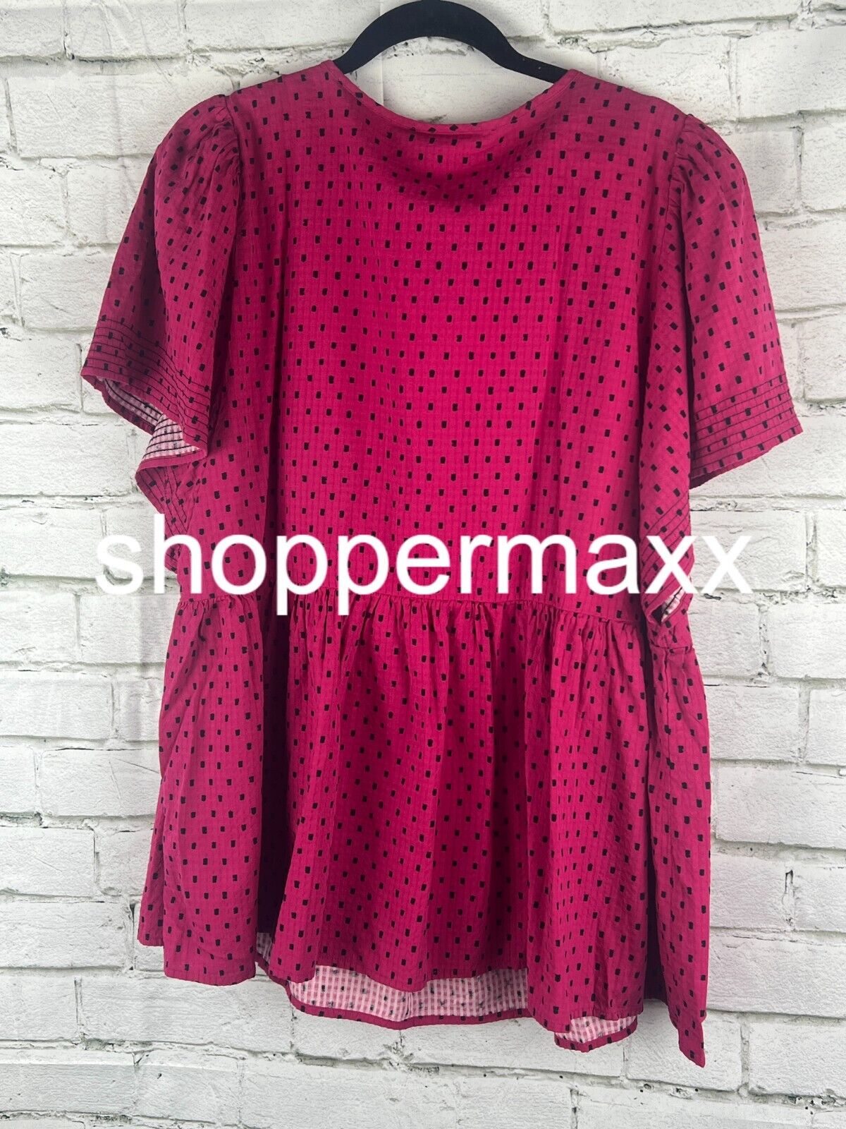 Women's Flutter Short Sleeve Top - Knox Rose, Magenta Polka Dots, XXL