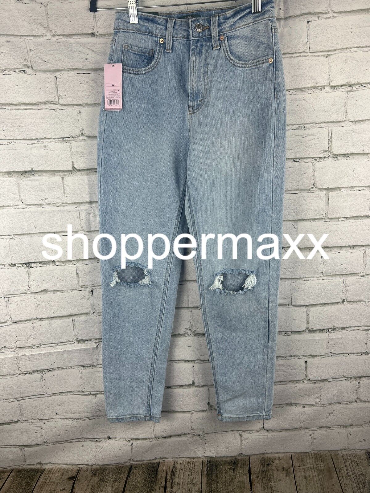 Women's Super-High Rise Distressed Mom Taper Jeans - Wild Fable, Light Blue, 00
