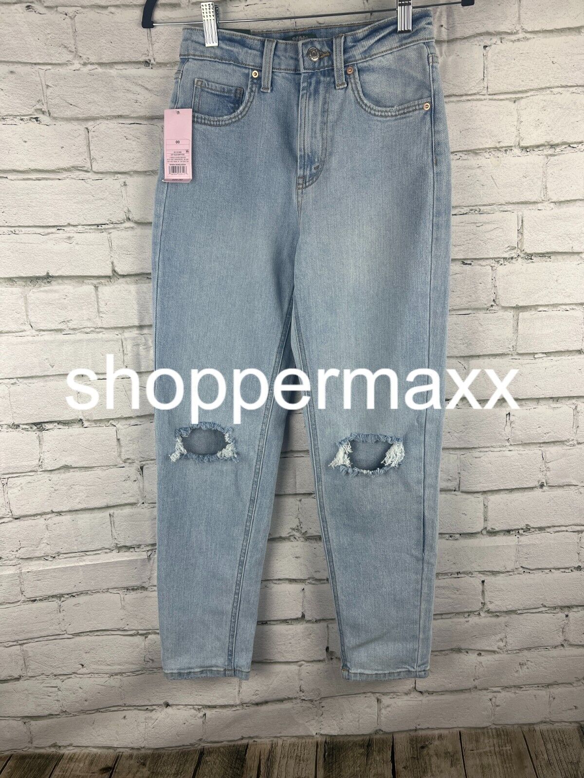 Women's Super-High Rise Distressed Mom Taper Jeans - Wild Fable, Light Blue, 00