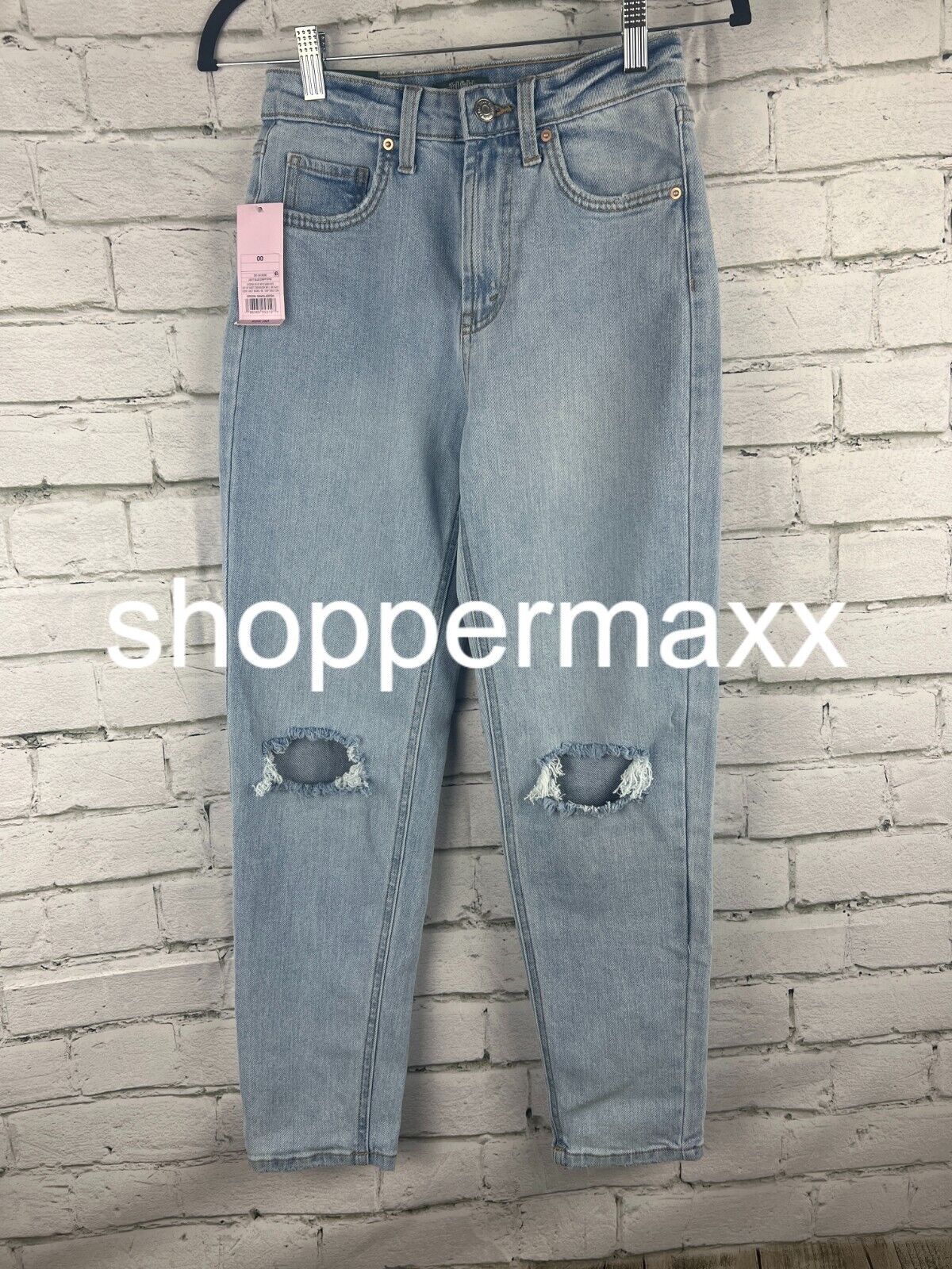 Women's Super-High Rise Distressed Mom Taper Jeans - Wild Fable, Light Blue, 00