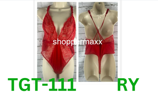 Women's Deep-V Unlined Lace Lingerie Bodysuit - Auden, Red, L