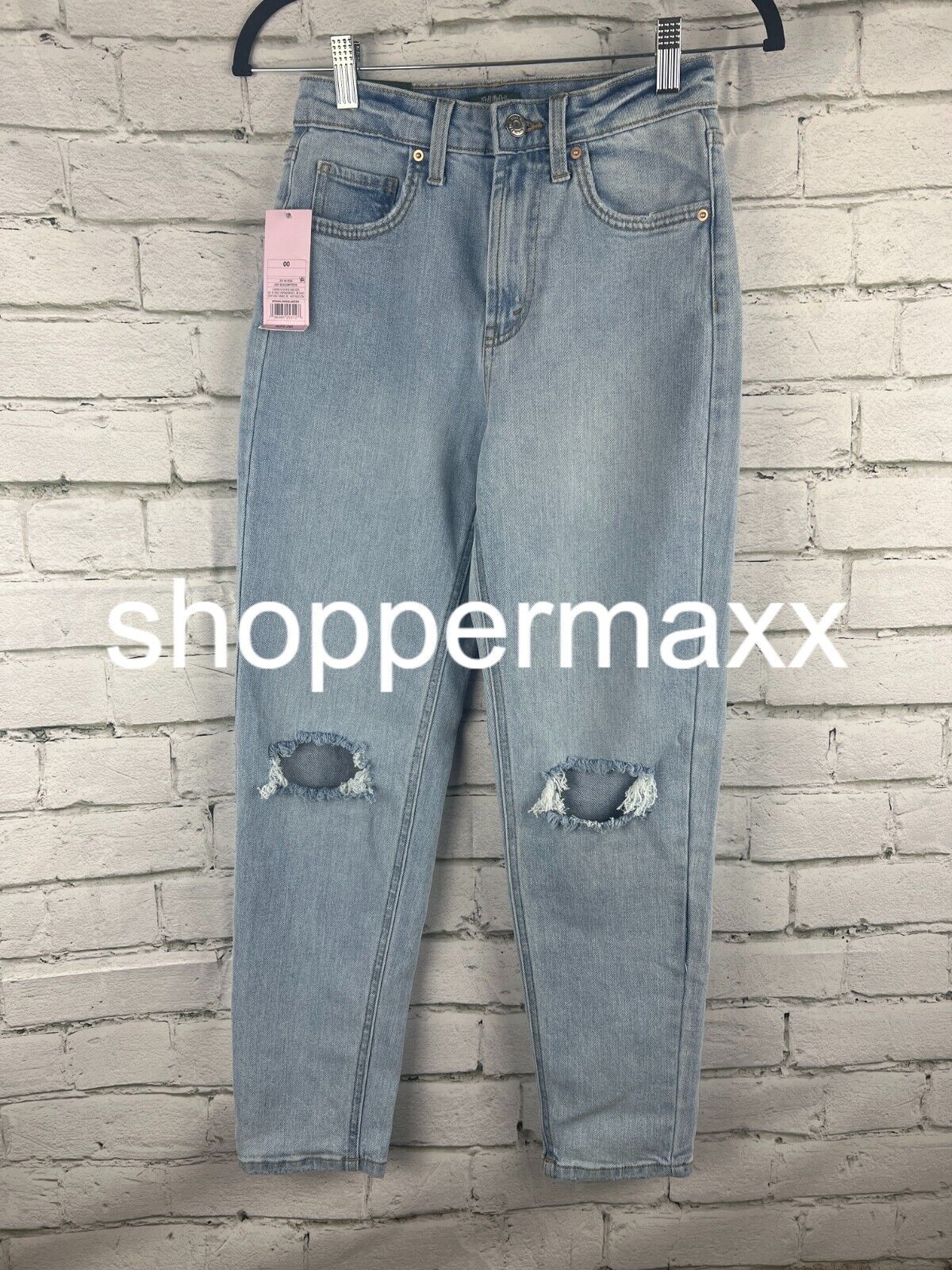 Women's Super-High Rise Distressed Mom Taper Jeans - Wild Fable, Light Blue, 00