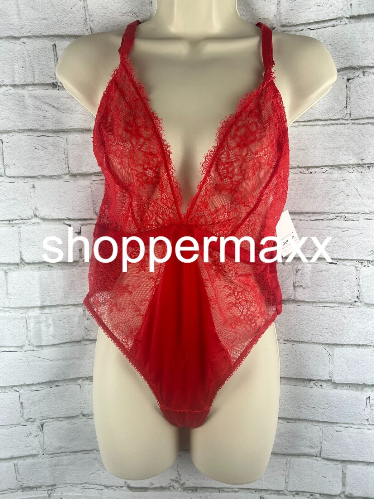 Women's Deep-V Unlined Lace Lingerie Bodysuit - Auden, Red, L