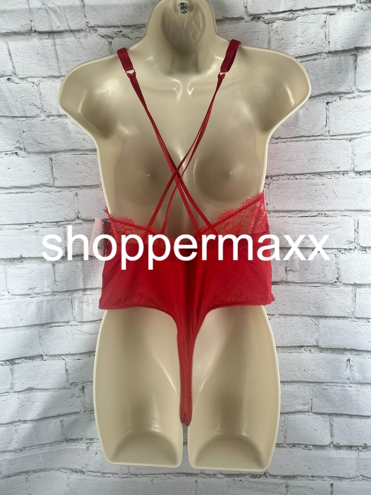 Women's Deep-V Unlined Lace Lingerie Bodysuit - Auden, Red, L