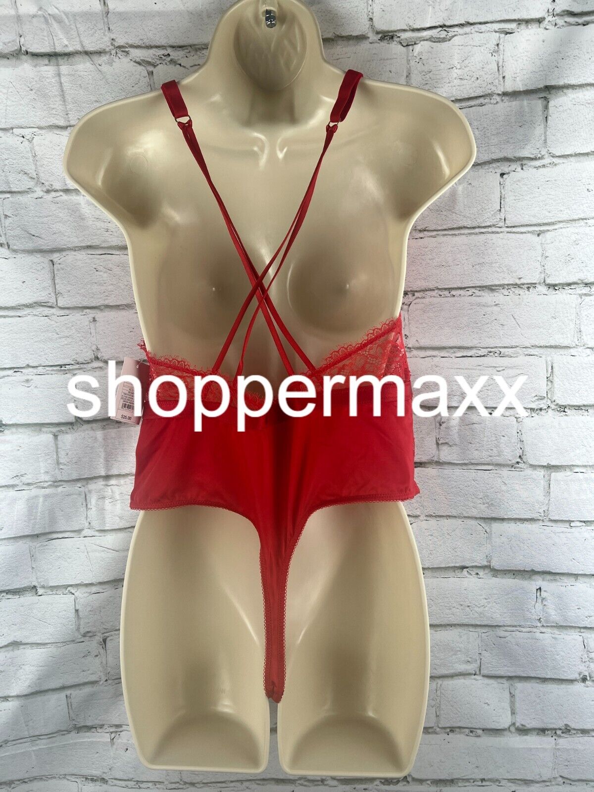 Women's Deep-V Unlined Lace Lingerie Bodysuit - Auden, Red, L