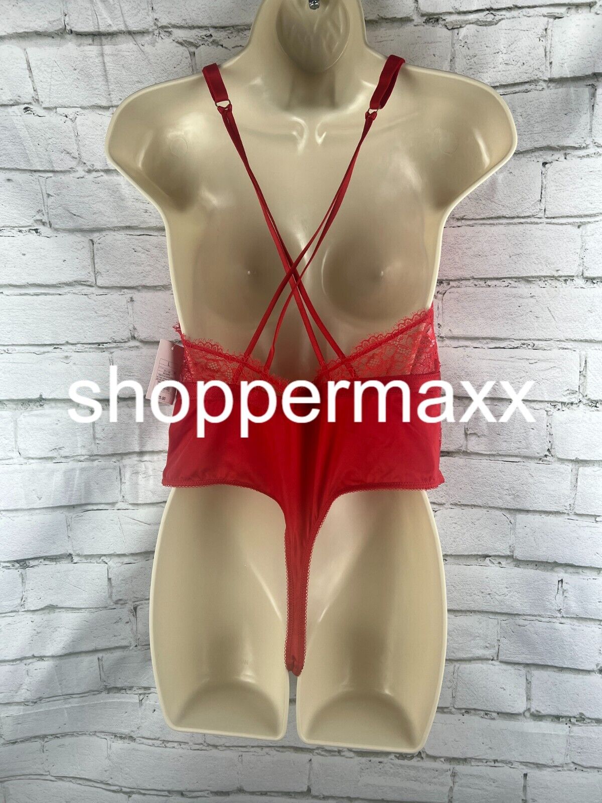 Women's Deep-V Unlined Lace Lingerie Bodysuit - Auden, Red, L
