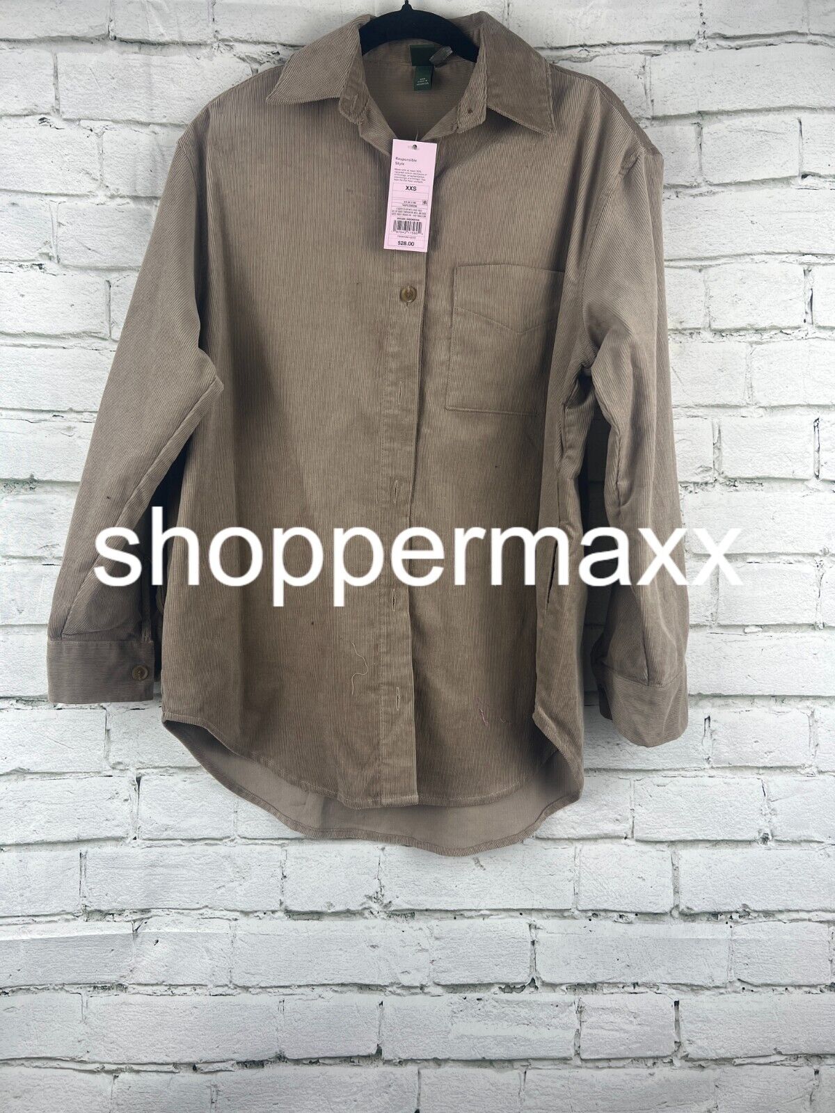 Women's Oversized Button-Down Corduroy Shirt - Wild Fable, Taupe, XXS