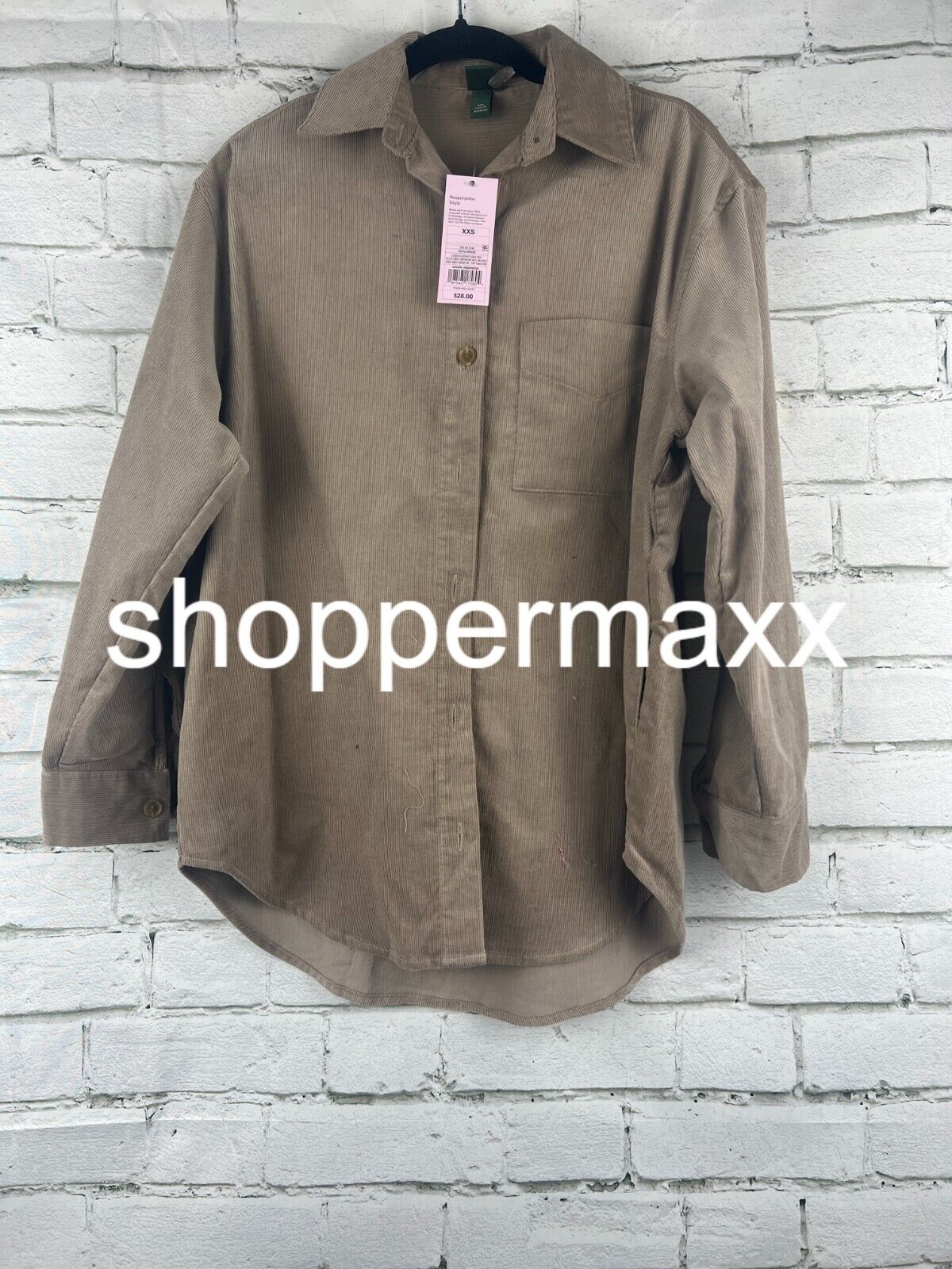 Women's Oversized Button-Down Corduroy Shirt - Wild Fable, Taupe, XXS
