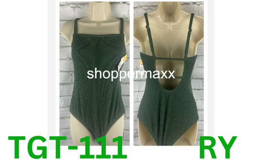 Women's Square Neck High Coverage One Piece Swimsuit - Kona Sol, Dark Green, M