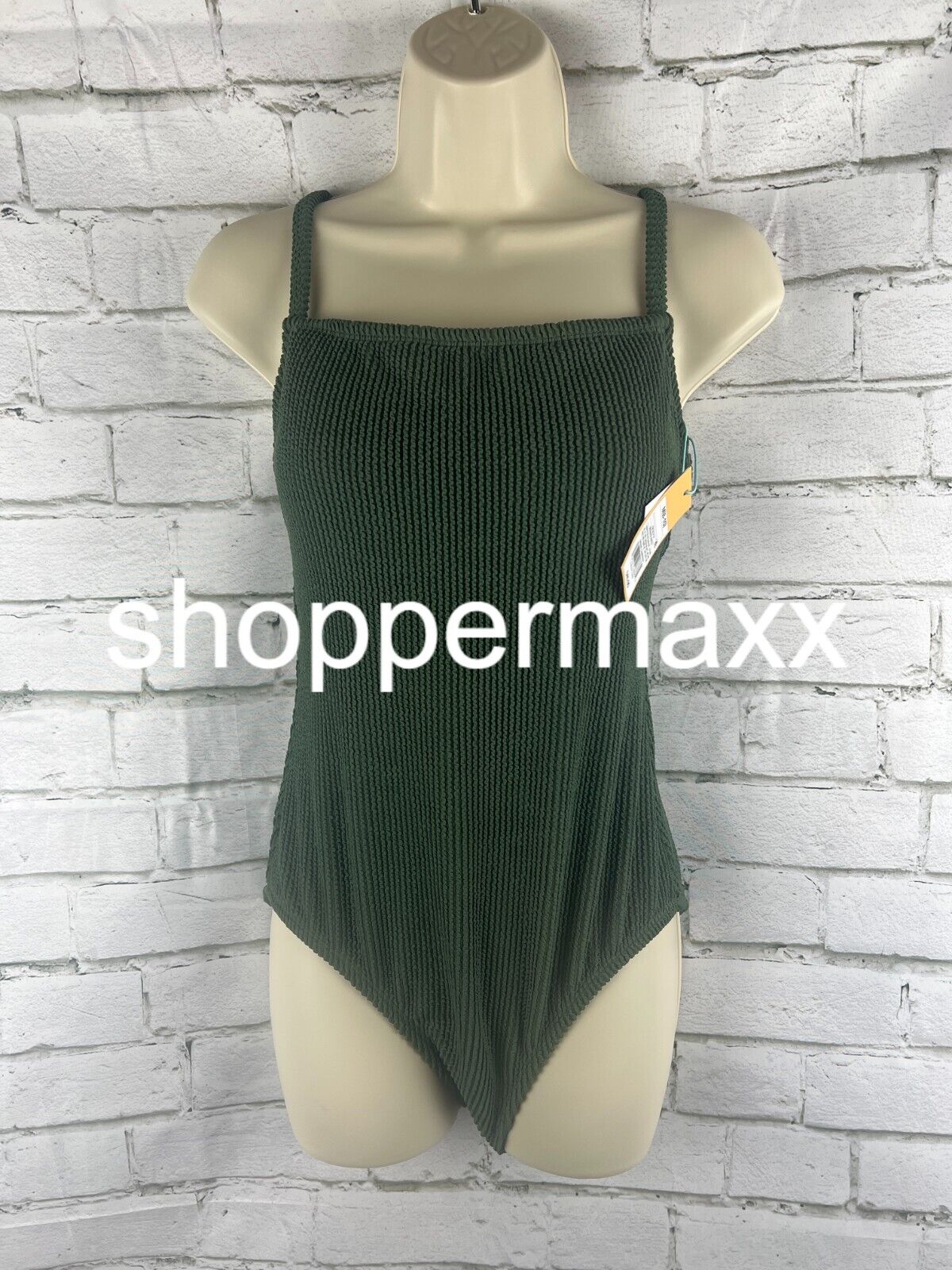 Women's Square Neck High Coverage One Piece Swimsuit - Kona Sol, Dark Green, M