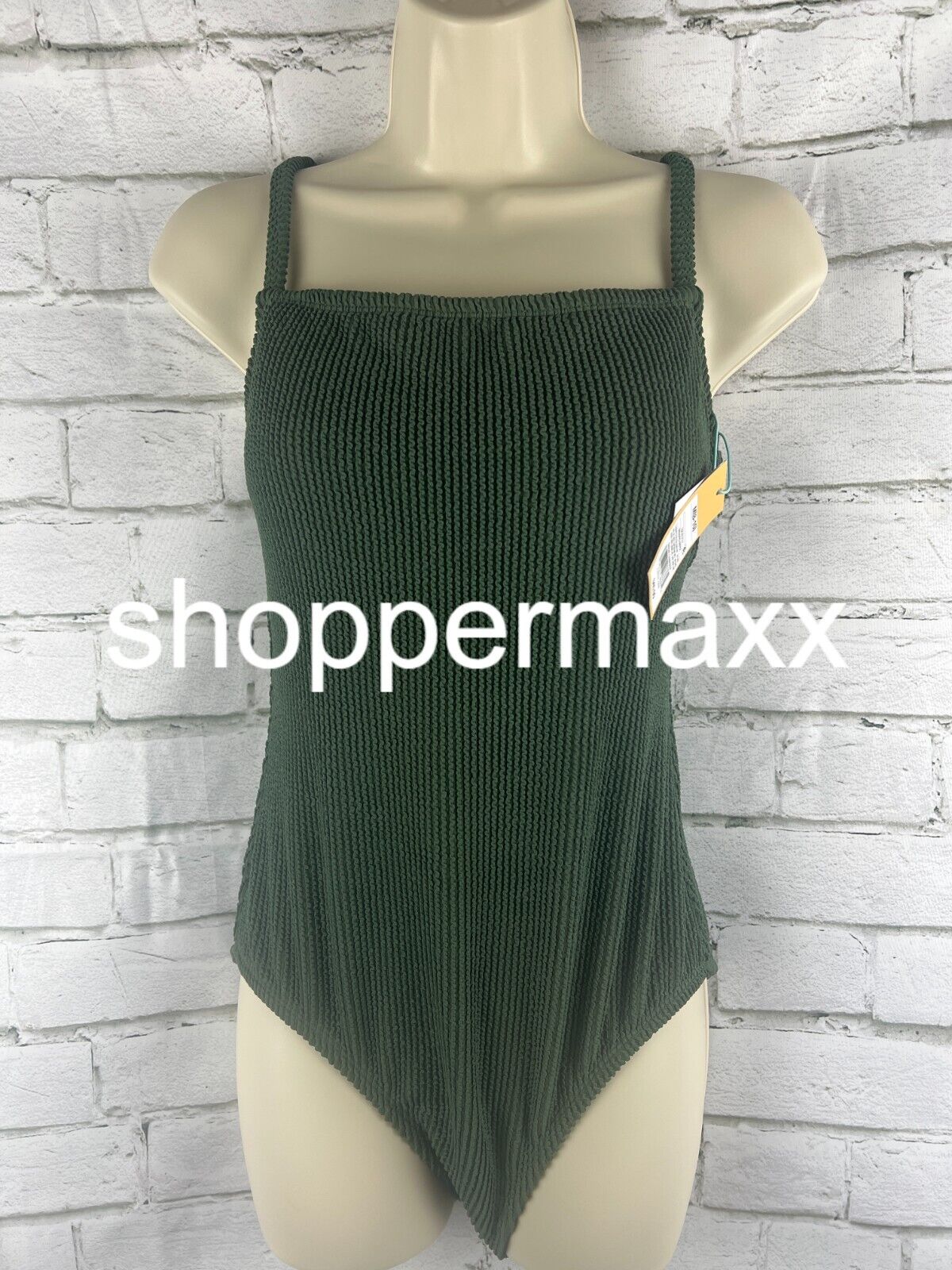 Women's Square Neck High Coverage One Piece Swimsuit - Kona Sol, Dark Green, M