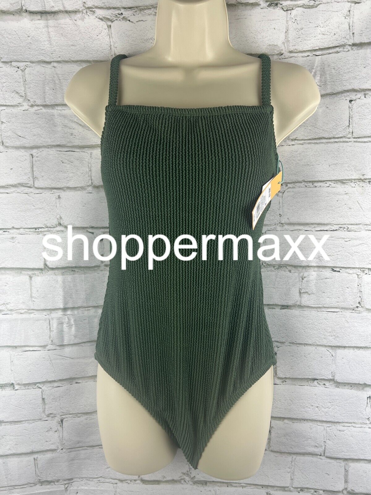 Women's Square Neck High Coverage One Piece Swimsuit - Kona Sol, Dark Green, M