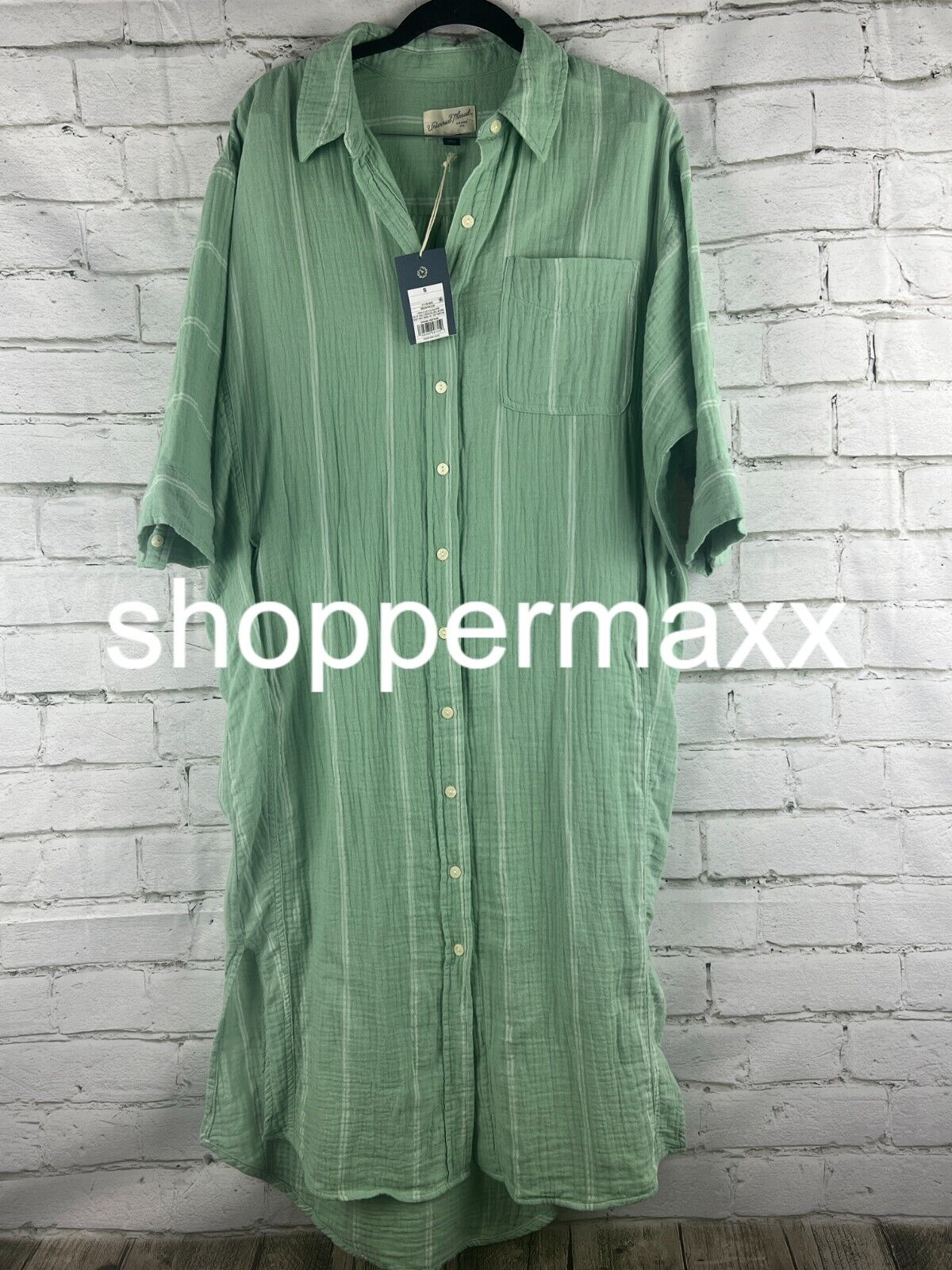 Women's 3/4 sleeve printed shirt dress - green, universal thread, S