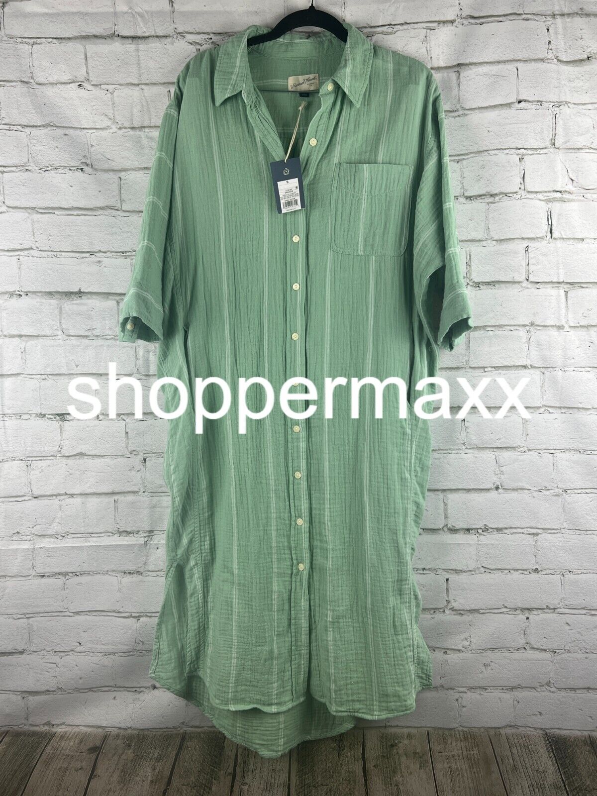 Women's 3/4 sleeve printed shirt dress - green, universal thread, S