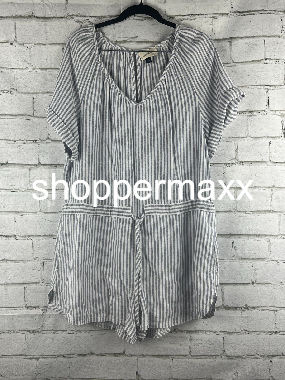 Women's Striped Short Sleeve Romper - Universal Thread, Light Blue, S