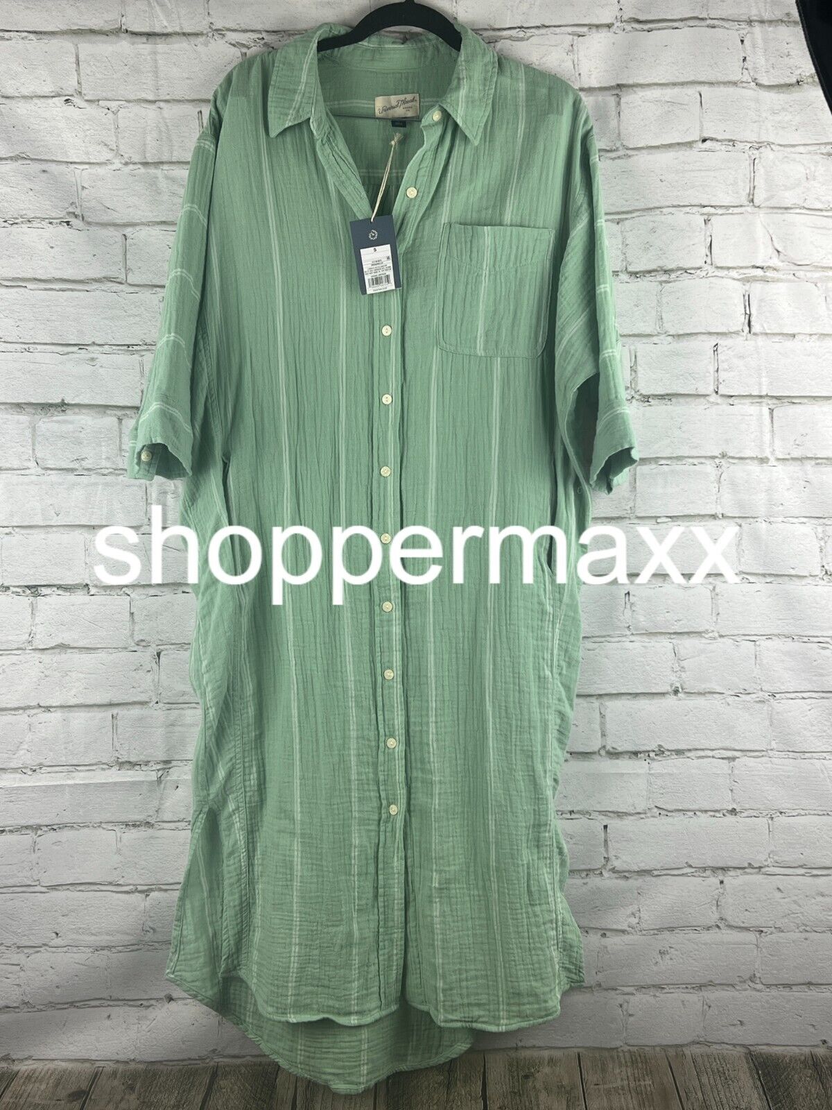 Women's 3/4 sleeve printed shirt dress - green, universal thread, S