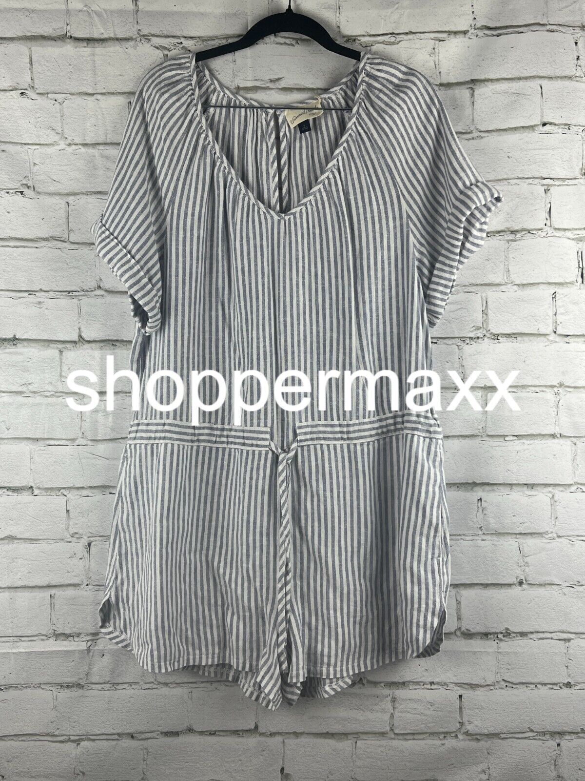 Women's Striped Short Sleeve Romper - Universal Thread, Light Blue, S
