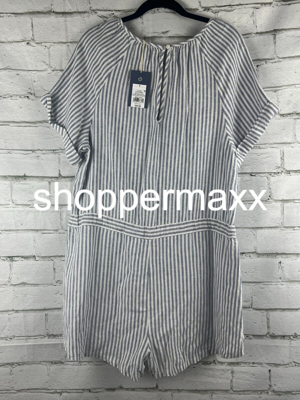 Women's Striped Short Sleeve Romper - Universal Thread, Light Blue, S