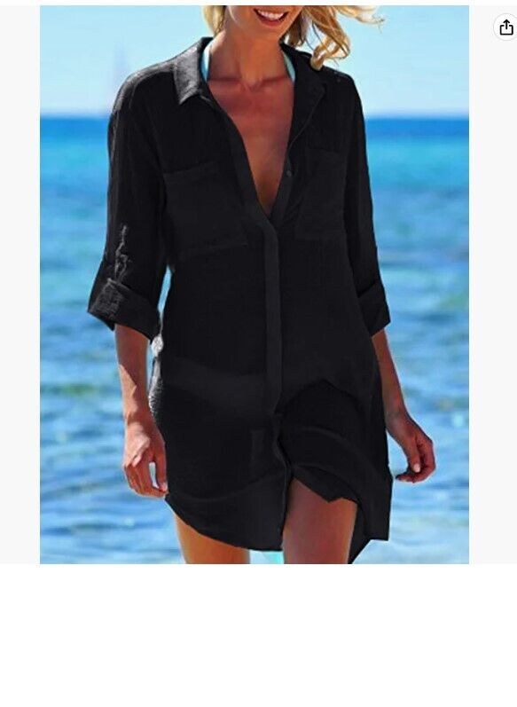 Bsubseach Women Embroidered Half/Long Sleeve Swimsuit Cover Up Mini Beach Dress