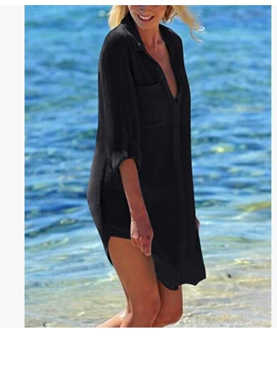 Bsubseach Women Embroidered Half/Long Sleeve Swimsuit Cover Up Mini Beach Dress