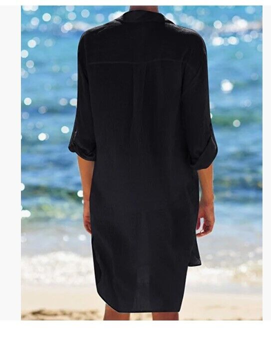 Bsubseach Women Embroidered Half/Long Sleeve Swimsuit Cover Up Mini Beach Dress
