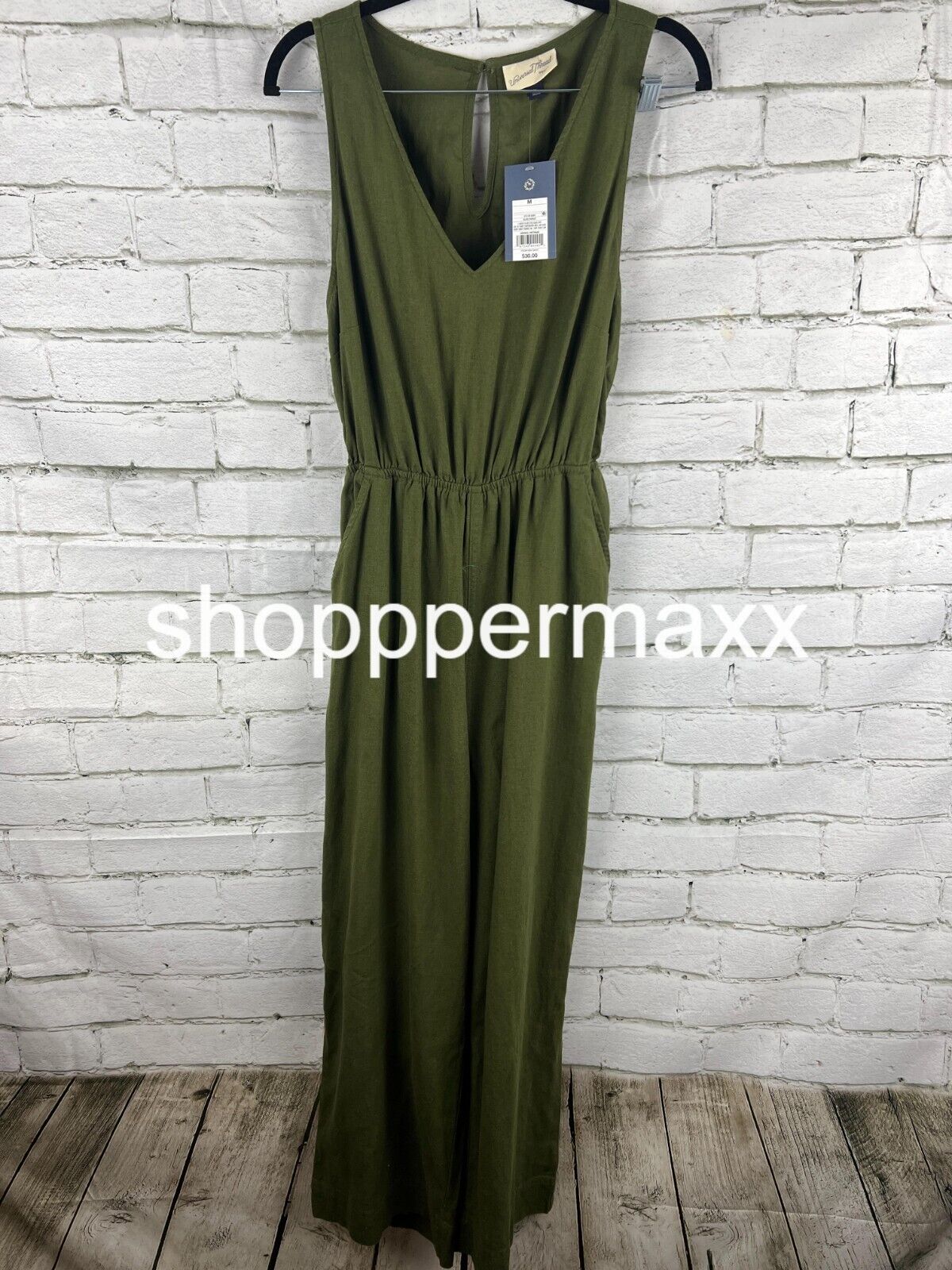 Women's Linen V-Neck Jumpsuit - Universal Thread, Green, Size Small