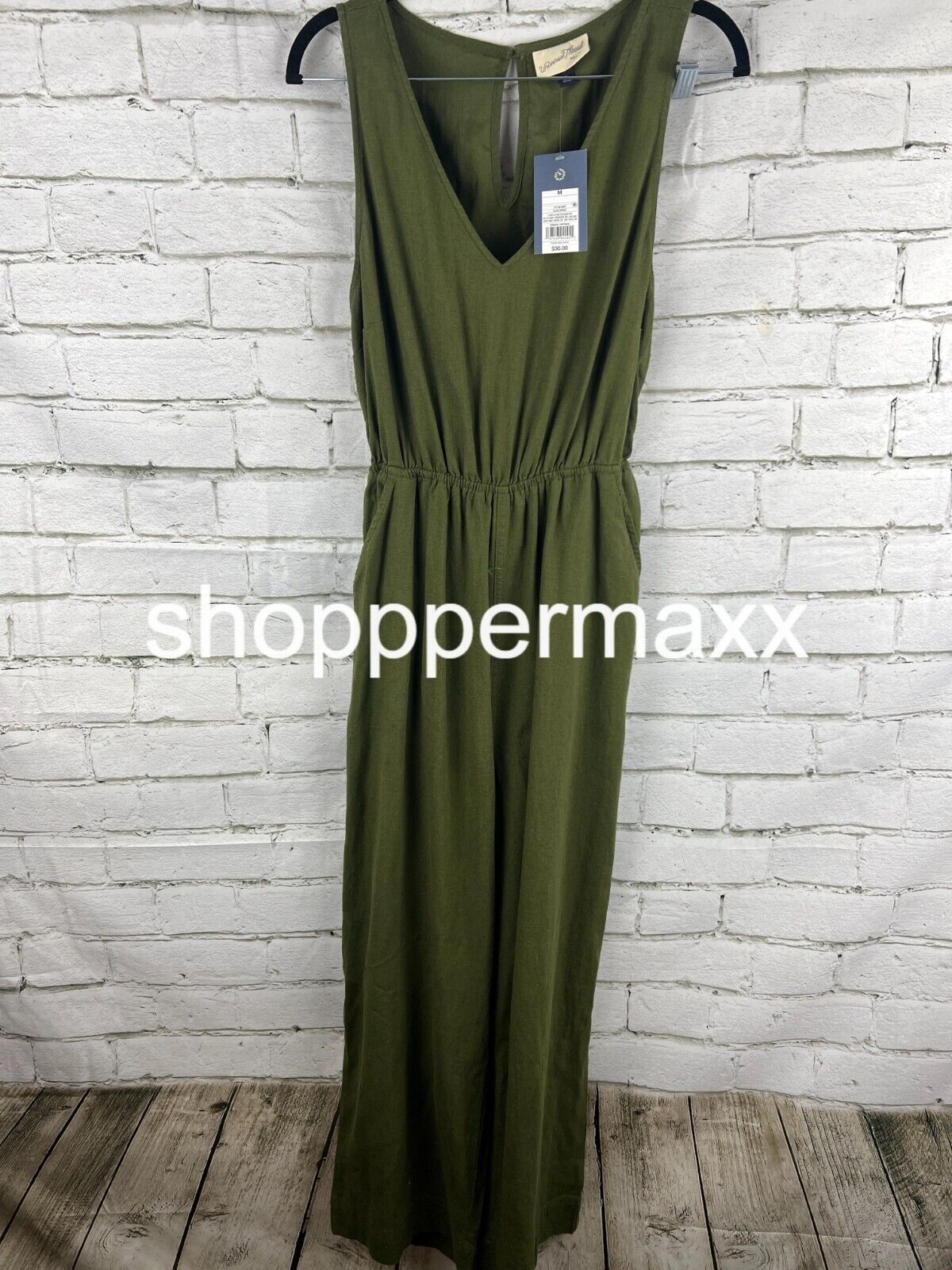Women's Linen V-Neck Jumpsuit - Universal Thread, Green, Size Small