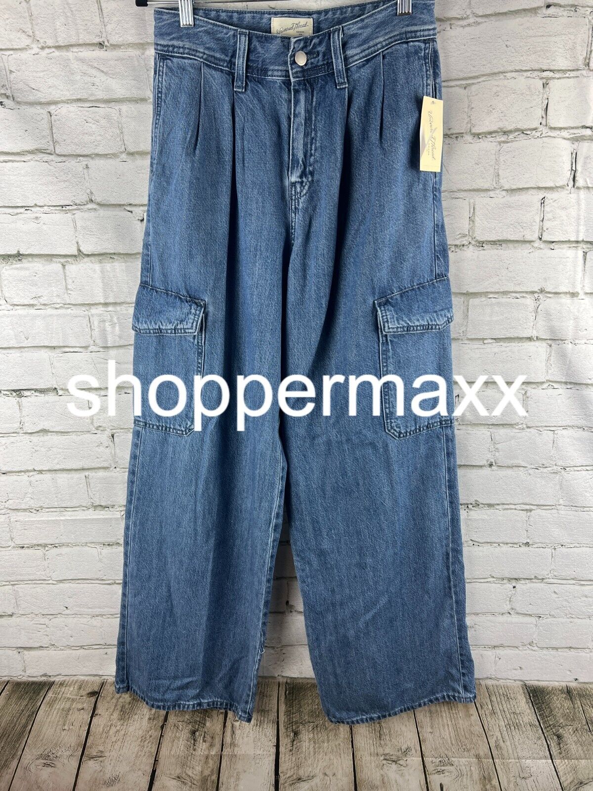 Women's Wide Leg Denim Cargo Trousers - Universal Thread, Medium Wash, 6
