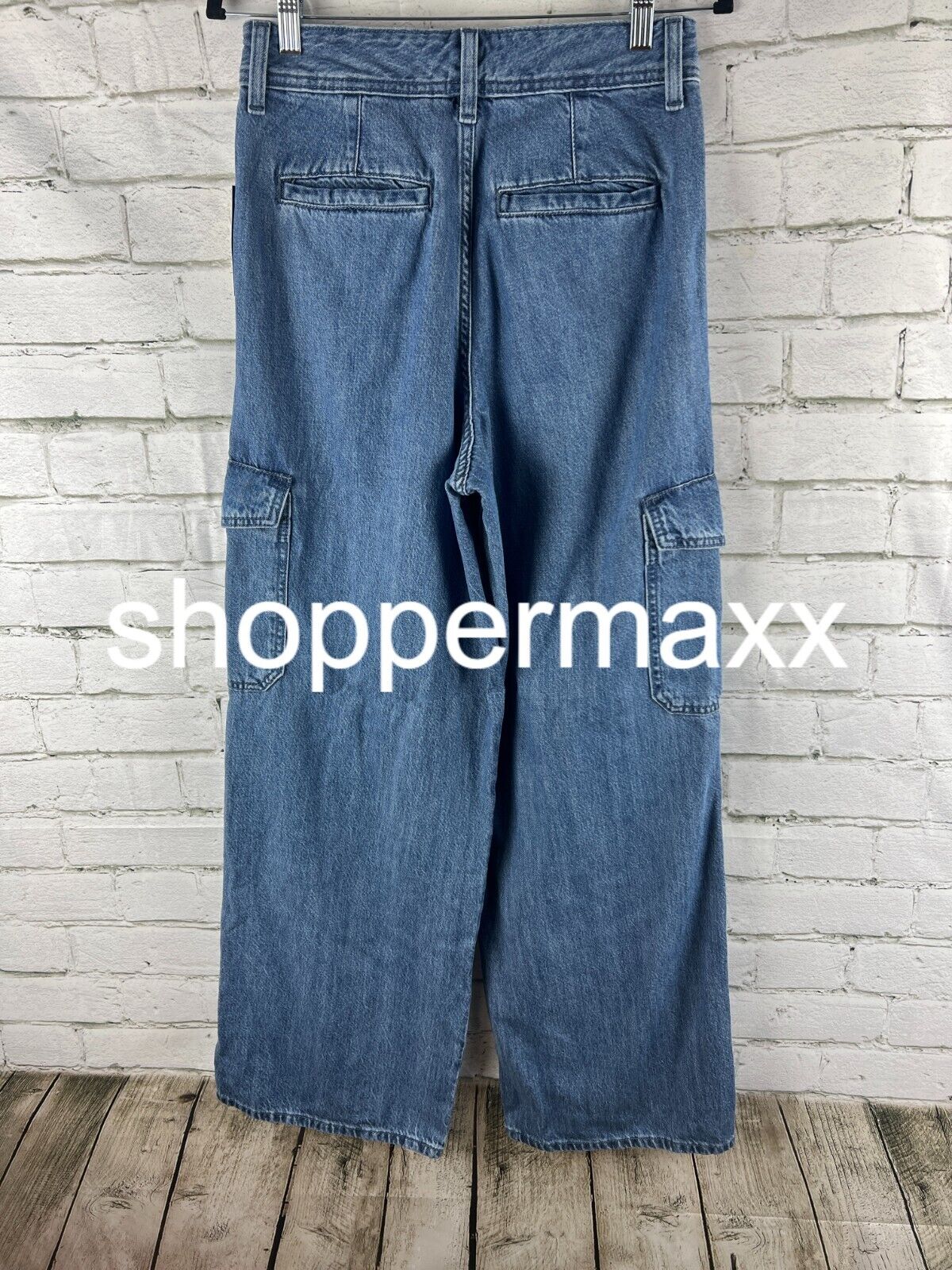 Women's Wide Leg Denim Cargo Trousers - Universal Thread, Medium Wash, 6