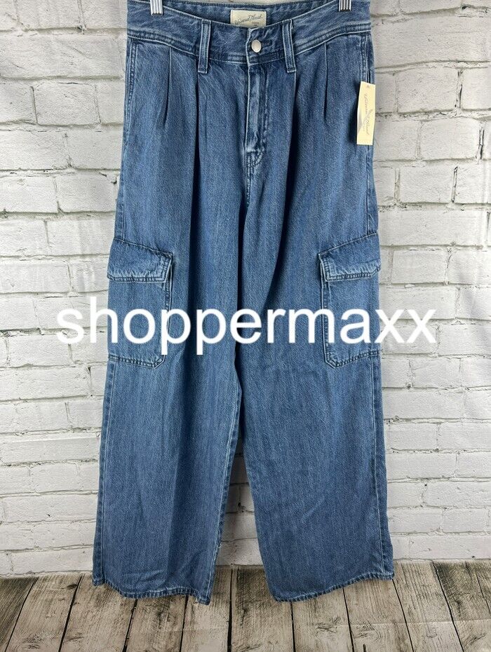 Women's Wide Leg Denim Cargo Trousers - Universal Thread, Medium Wash, 6