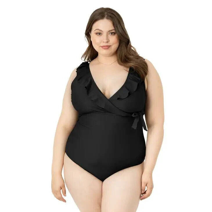 Black Nursing & Maternity One Piece Wrap Swimsuit - Isabel Maternity, Large