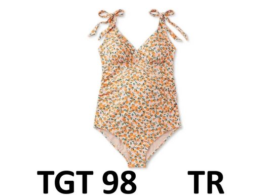 Tie Strap V-Neck One Piece Maternity Swimsuit - Isabel Maternity, Large