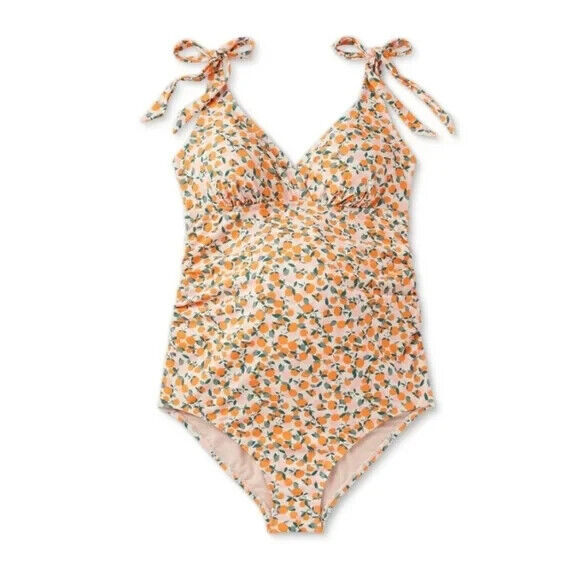 Tie Strap V-Neck One Piece Maternity Swimsuit - Isabel Maternity, Large