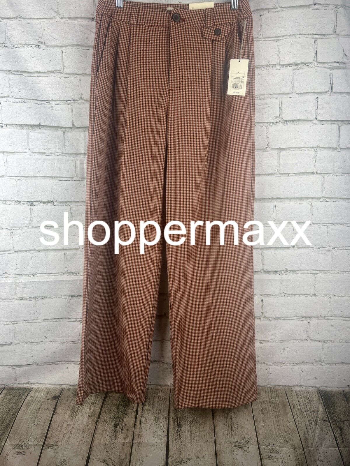 Women's High-Rise Fit Full Length Baggy Wide Leg - A New Day, Brown Plaid, 4