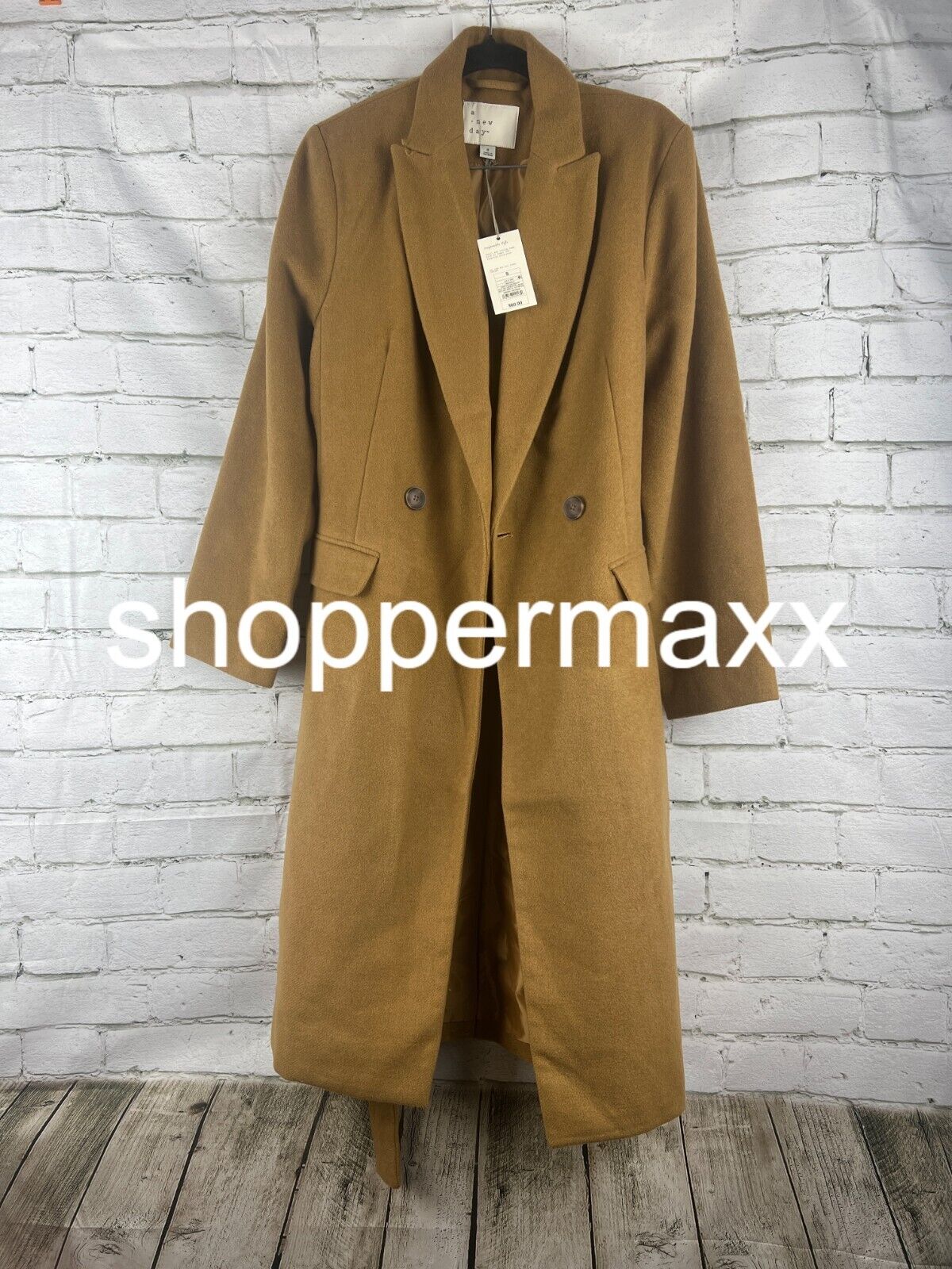 Women's Essential Wool Overcoat Jacket - A New Day, Light Brown, S