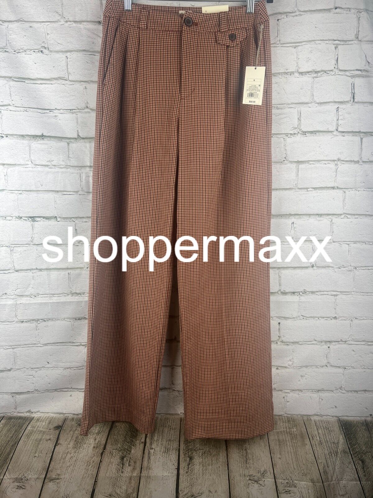 Women's High-Rise Fit Full Length Baggy Wide Leg - A New Day, Brown Plaid, 4