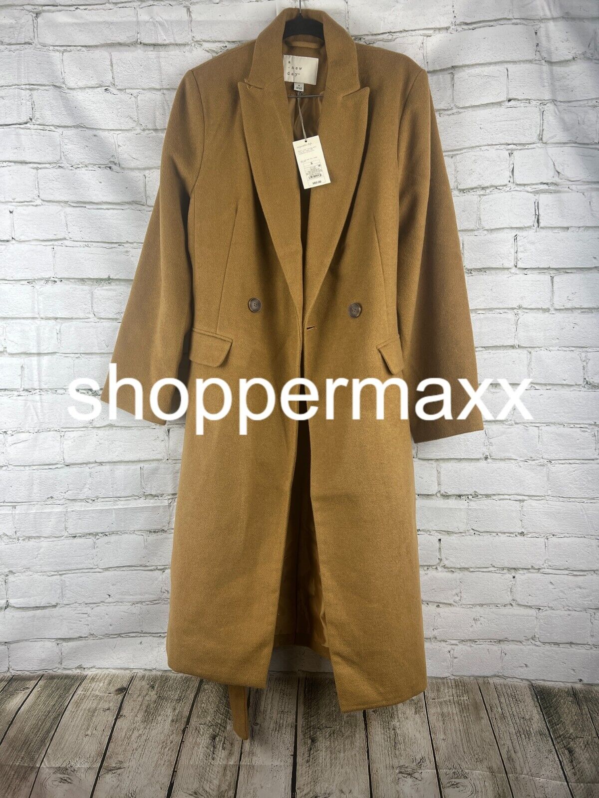 Women's Essential Wool Overcoat Jacket - A New Day, Light Brown, S