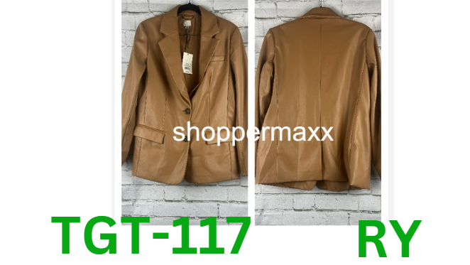 Women's Faux Leather Relaxed Fit Blazer - A New Day, Brown, S
