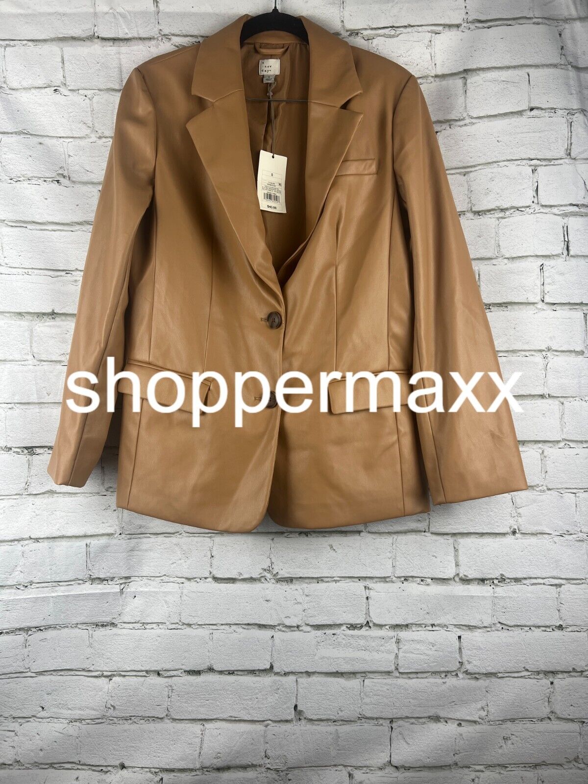 Women's Faux Leather Relaxed Fit Blazer - A New Day, Brown, S